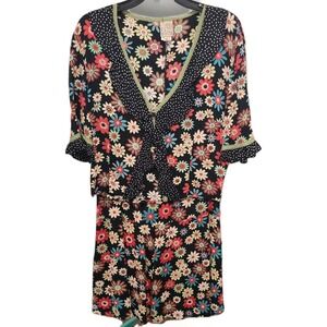 Vtg F L Malik Black Floral 2 Piece Size 10 Rayon Panel Maxi Skirt And Blouse